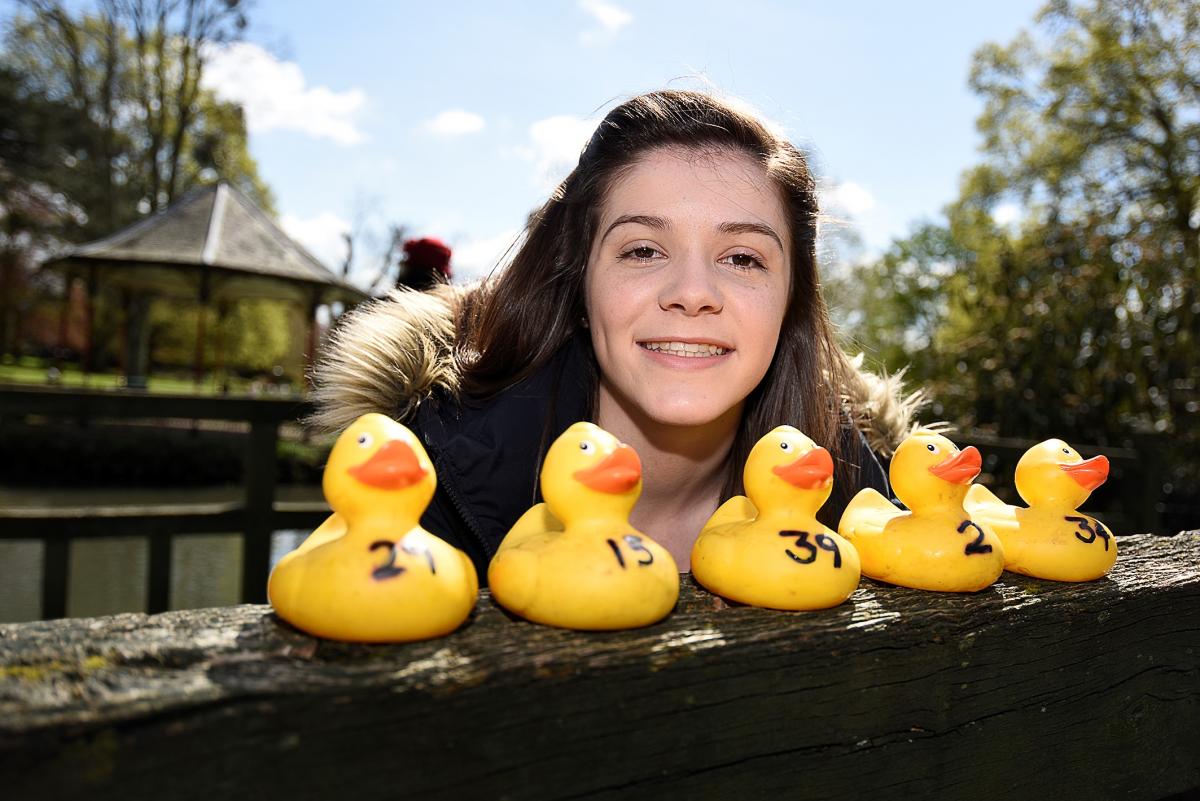 Sofia Bartta-Buckley line up the duck for the duck race
