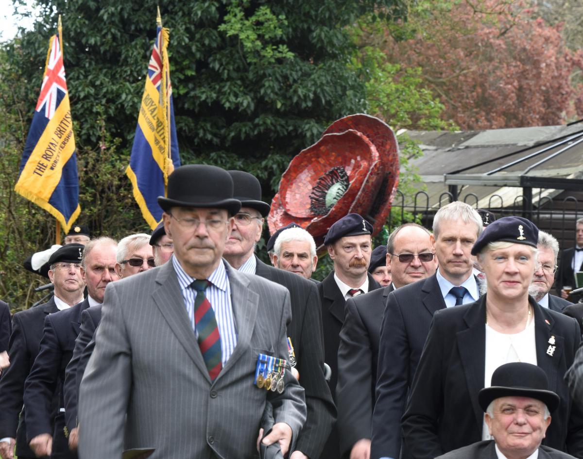 SOLEMN PARADE: Members of the Queen's Own Warwickshire and Worcestershire Yeomanry Comrades Association march through Cripplegate Park during the memorial service (Picture by David Griffiths 1616039014)