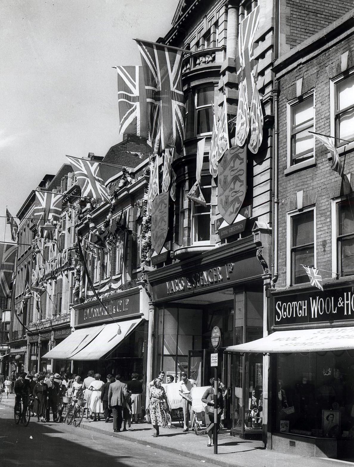 Woolworth’s in the post-war period, possibly the 1950s, though I am not sure of the occasion for royal flag flying