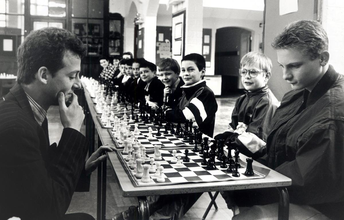 IT’S April 1992 and young chess players pit their wits against chess master David Norwood during a simultaneous display at Malvern Parish Primary School. The master took on 20 junior players from the county, winning 18 games, drawing one and actually lo