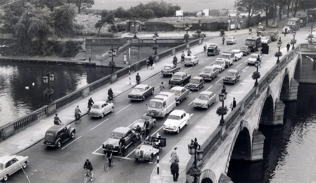 A VIEW of Worcester Bridge taken in the 1950s shows vehicles of the era going about their everyday business with a number of pedestrians and cyclists. The photograph also picks out the site where Worcestershire County Cricket Club’s headquarters and con