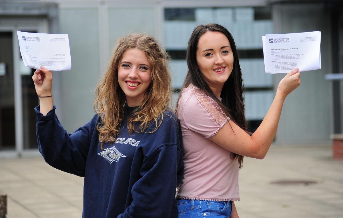 Worcester Sixth Form students Meg Lovell (left) got three A Stars and Lauren Gabriel, got and A and A B for her Degree Apprenticeship at Jaguar Land Rover