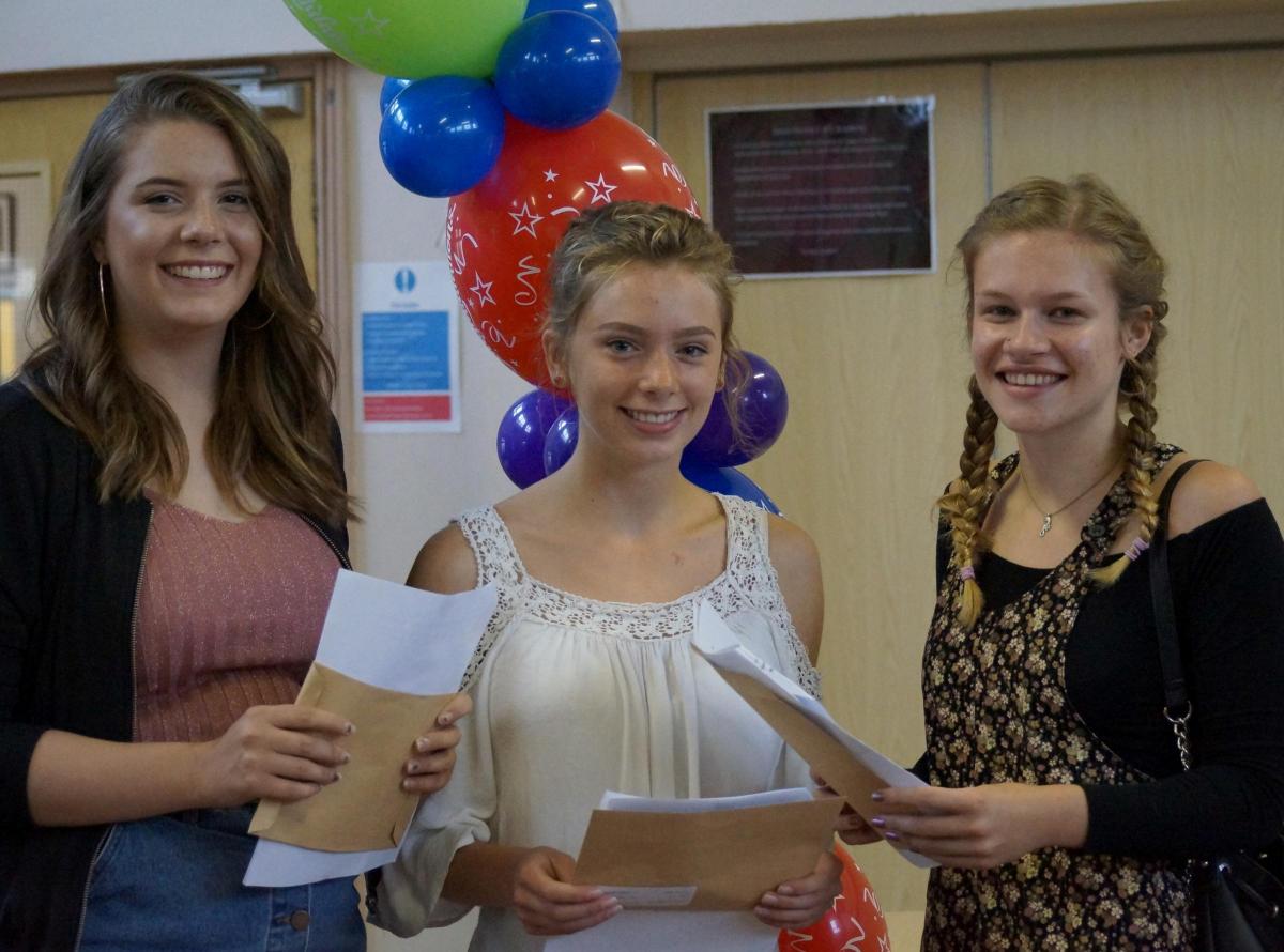 DYSON PERRINS: Keira Butler, Lois Hornby and Pippa Hayes celebrate a great set of GCSE results. Picture by Dyson Perrins.