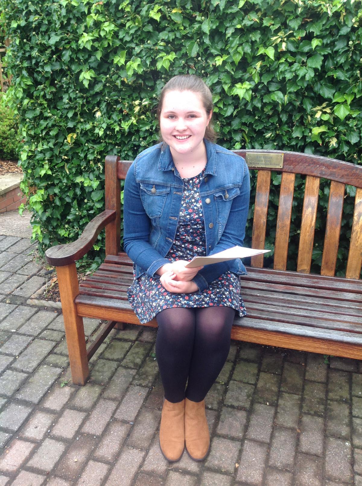 HANLEY CASTLE: Katie Gayton with her GCSE results. Picture by Hanley Castle High School.