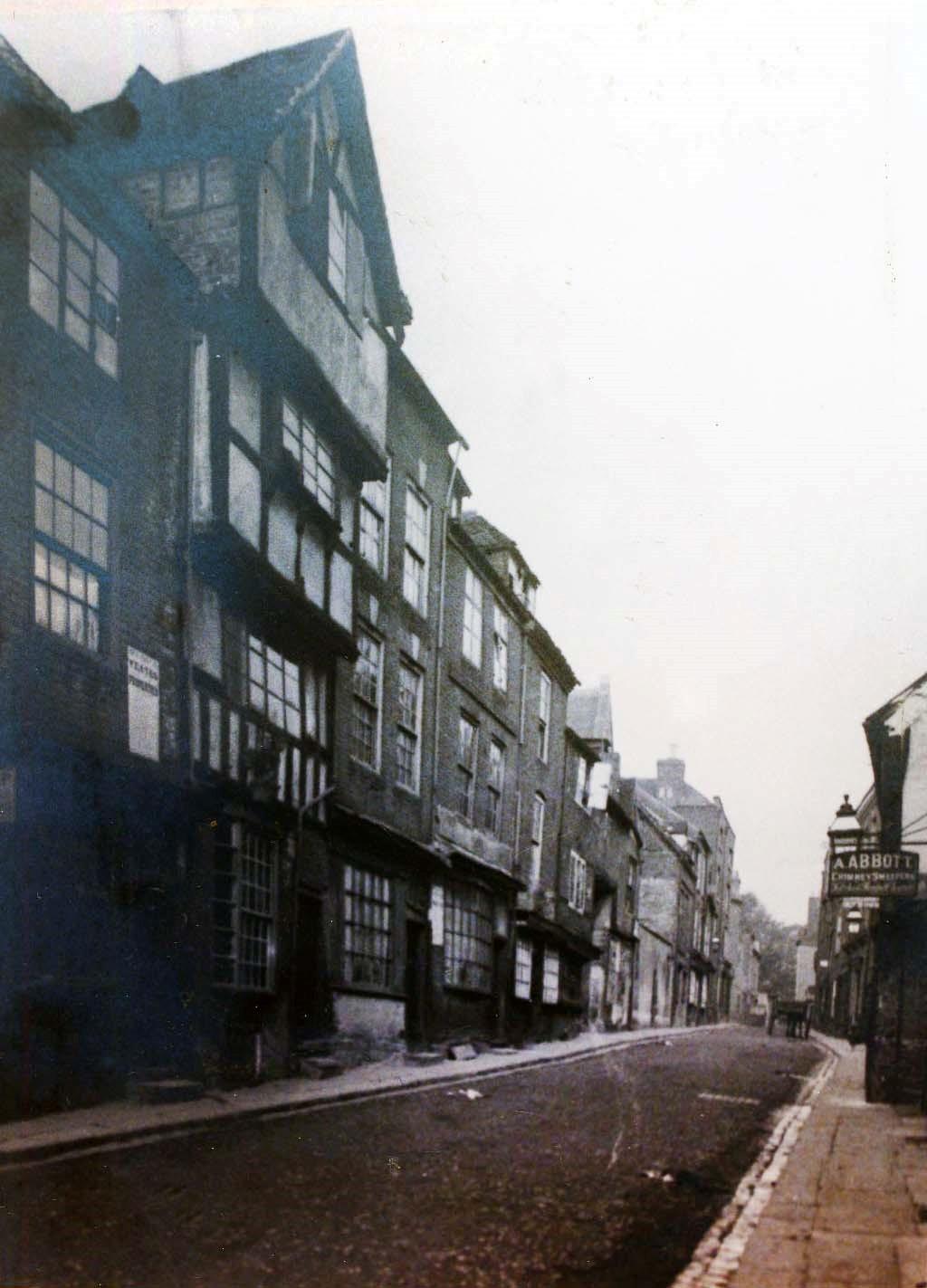 Vanished Worcester. Half-timbered buildings in Lich Street, Worcester
