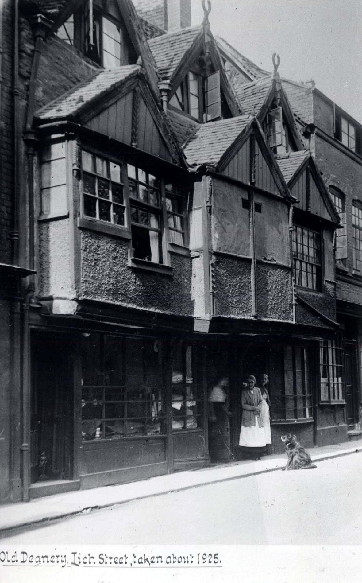 Vanished Worcester. A magnificent view of half-timbered buildings in Lich Street, Worcester