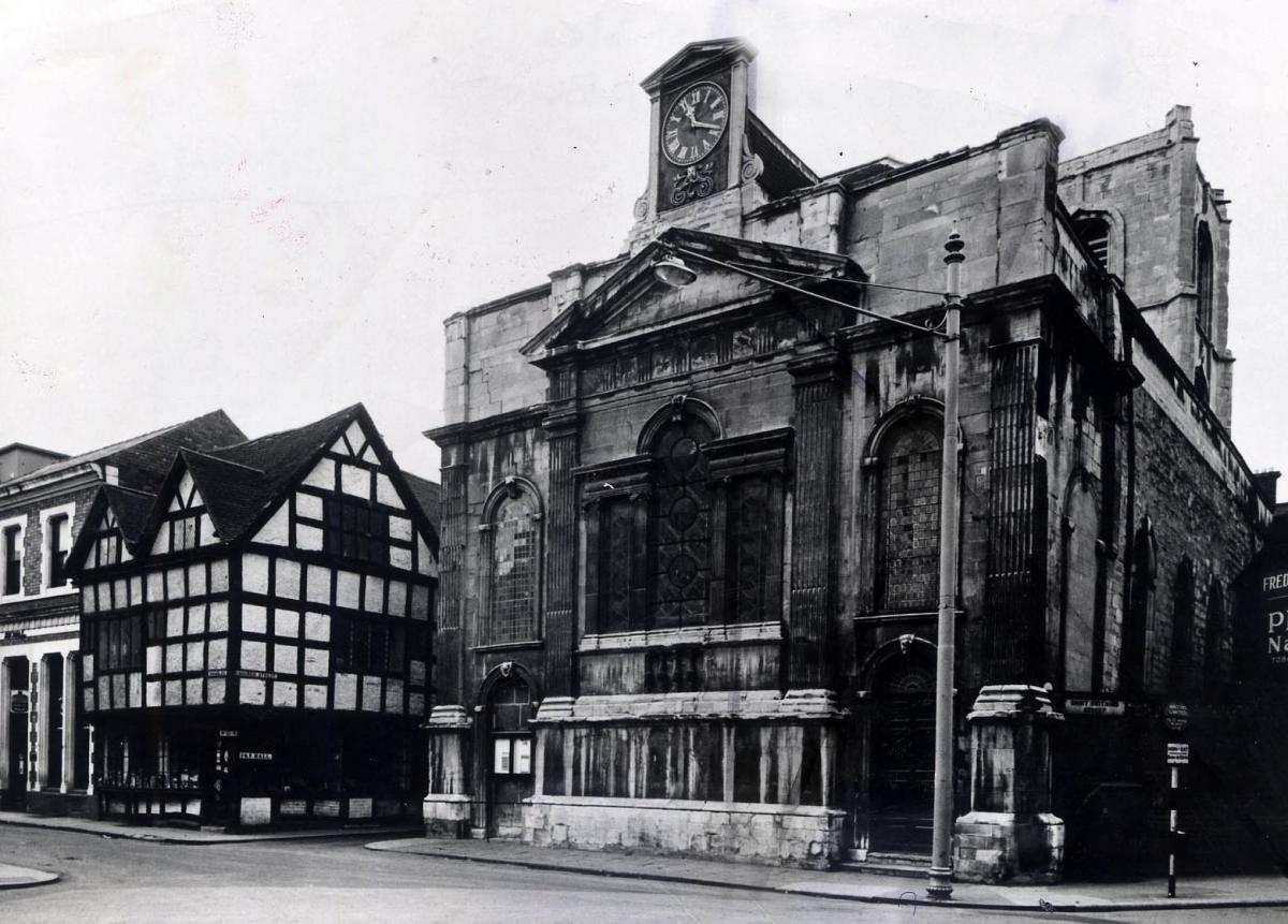 Vanished Worcester. Vanished Worcester. A  view from the 1950s of the imposing half-timbered cornerstone shop of ironmongers J and F Hall in the Shambles. Its loss was much lamented after its 1960s demolition