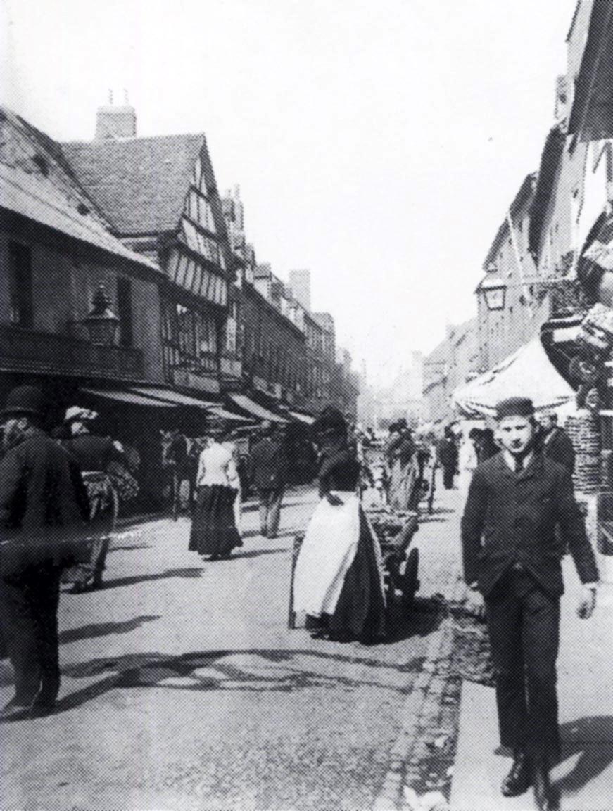 Vanished Worcester. A scene from the Shambles, Worcester, in Victorian times.
