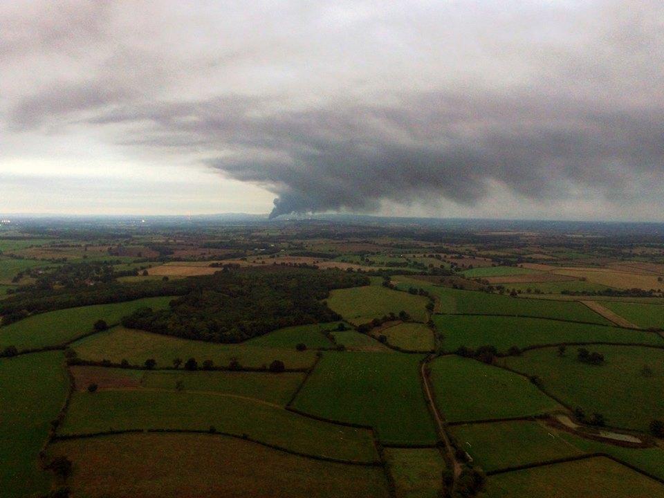 Glenn Eldridge's aerial image of the Stoke Prior fire seen from Upton Snodsbury