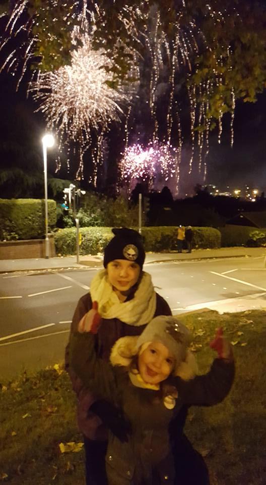 Charli and Tia Tansley celebrate fireworks night in Worcester. Picture by Jenni Tansley.