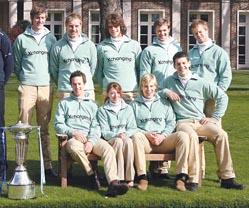 Cambridge Boat Race team members ready for today's race with Colin Scott from Malvern pictured on the right of the front row.
