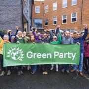 ELECTION: Green Party councillors and supporters celebrate outside Perdiswell Leisure Centre