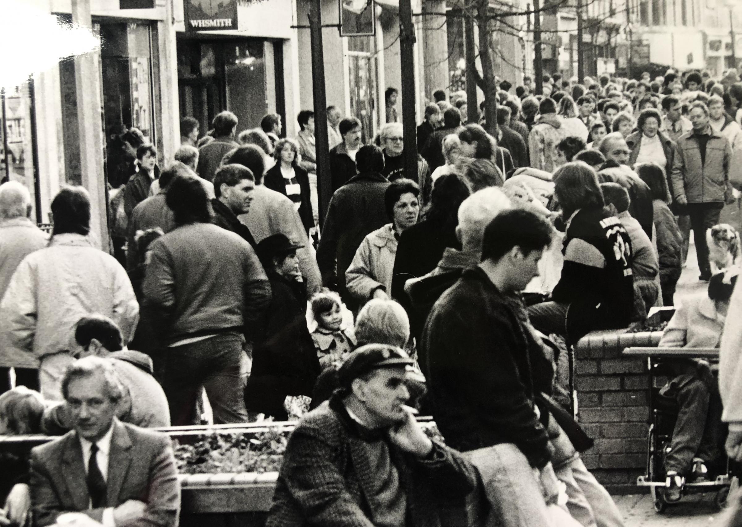 The Boxing Day sales in 1988, with some shoppers looking distinctly weary