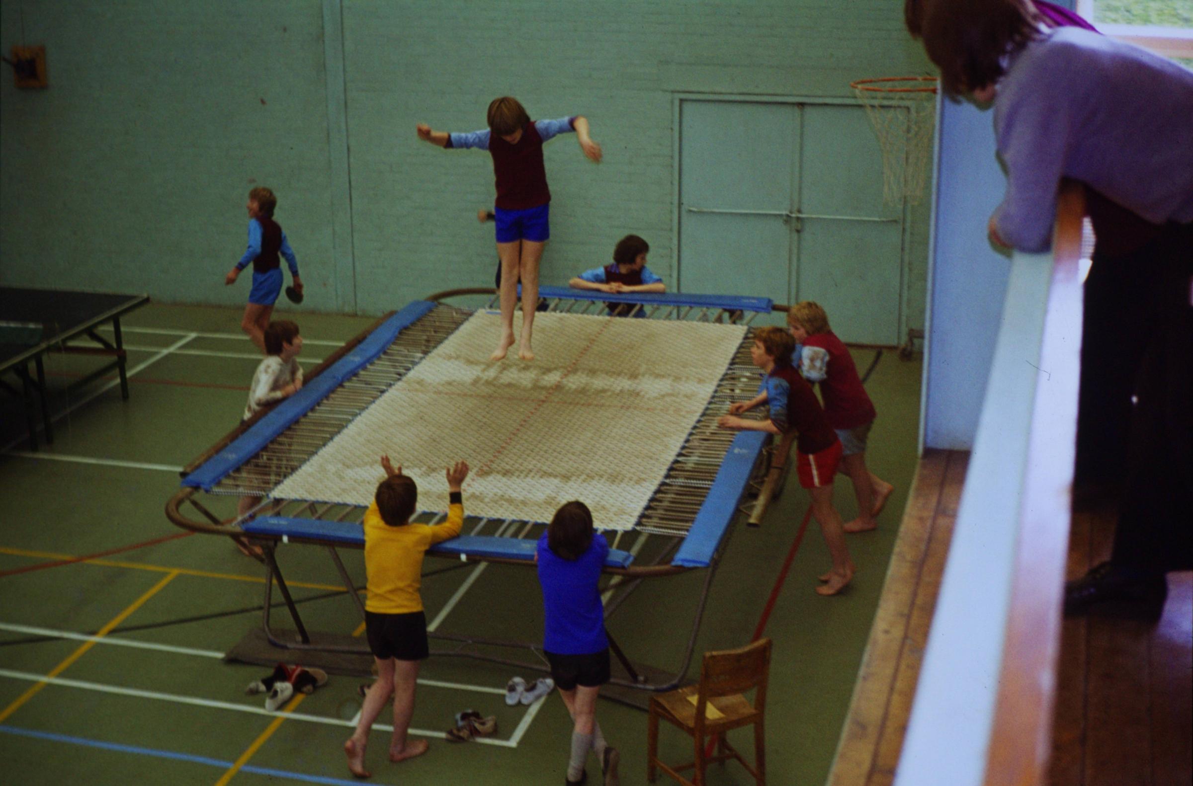 Trampolining at the former Samuel Southalls school (now Bishop Perowne) in the mid 1970s