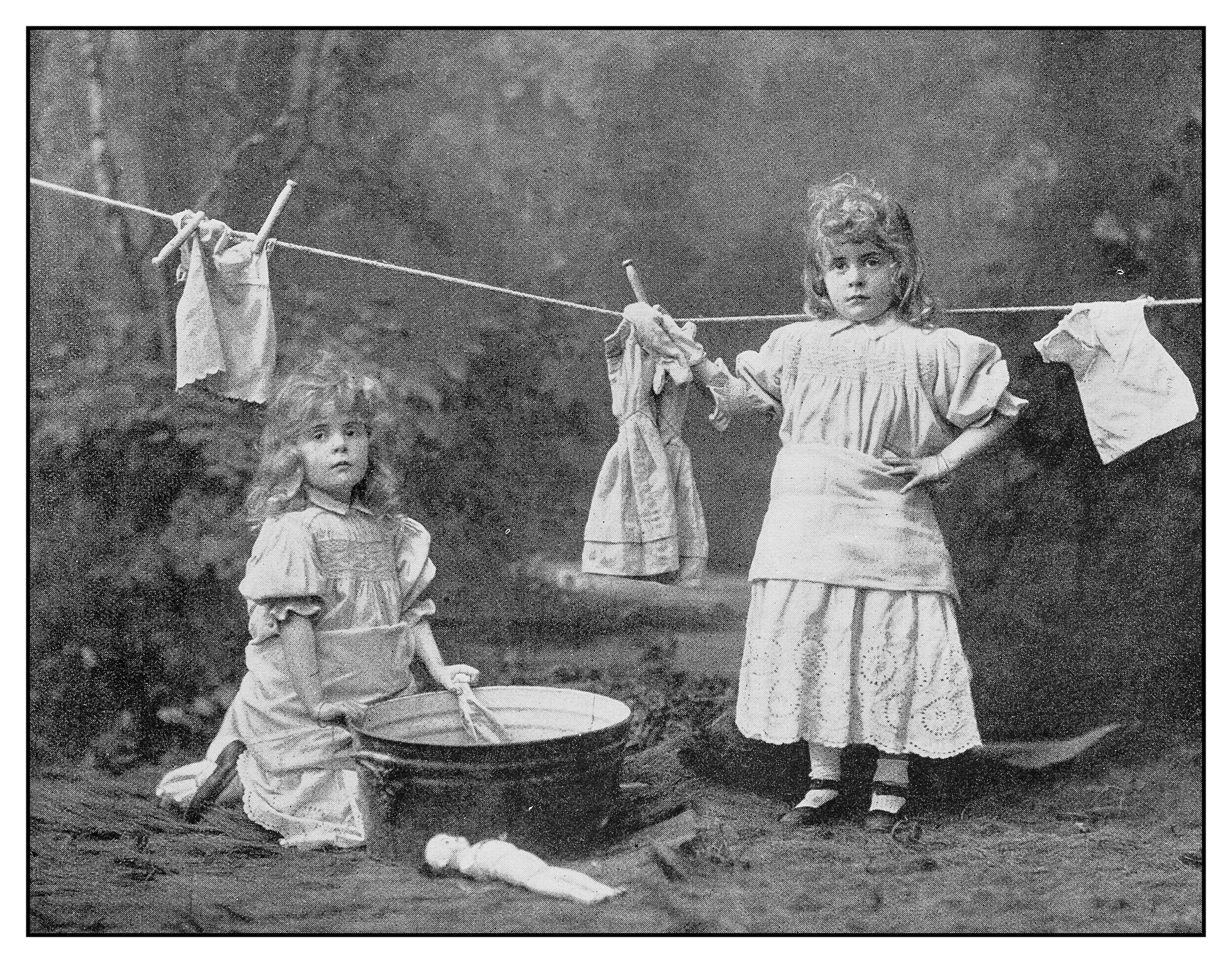 Victorian girls washing their dolls clothes – a far easier task than what lay ahead for many