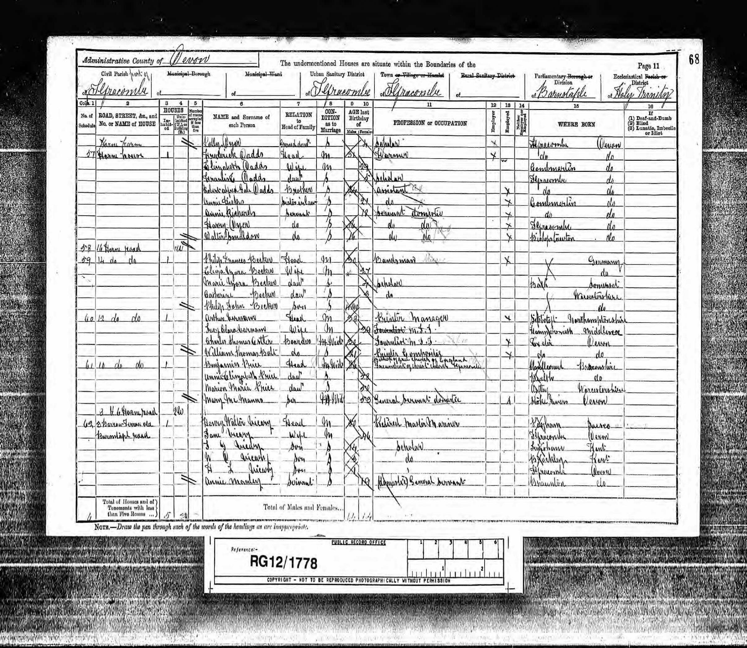 The Becker family in the 1891 census