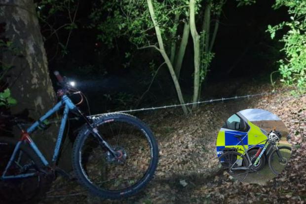 ILLEGAL: Barbed wire stretched across a path on the Malvern Hills and (inset) bike and foot patrols stepped up in the area