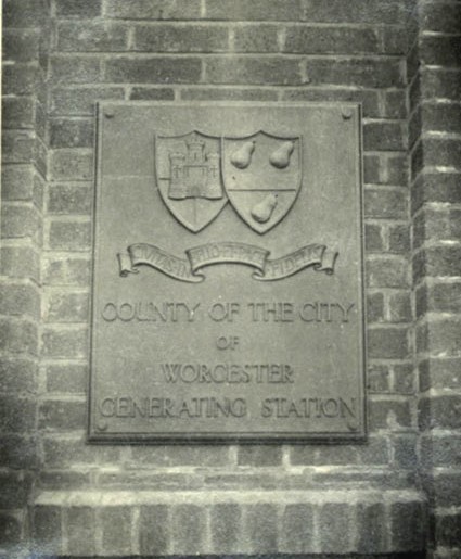 The bronze plaque, unveiled at the opening of the new Worcester Generating Station on September 14 1944