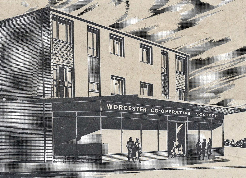 The Lichfield Avenue Co-op as built in 1958, which among other firsts, was the first to sell pre-packed meat in the city (with thanks to the Changing Face of Worcester – www.cfow.org.uk)