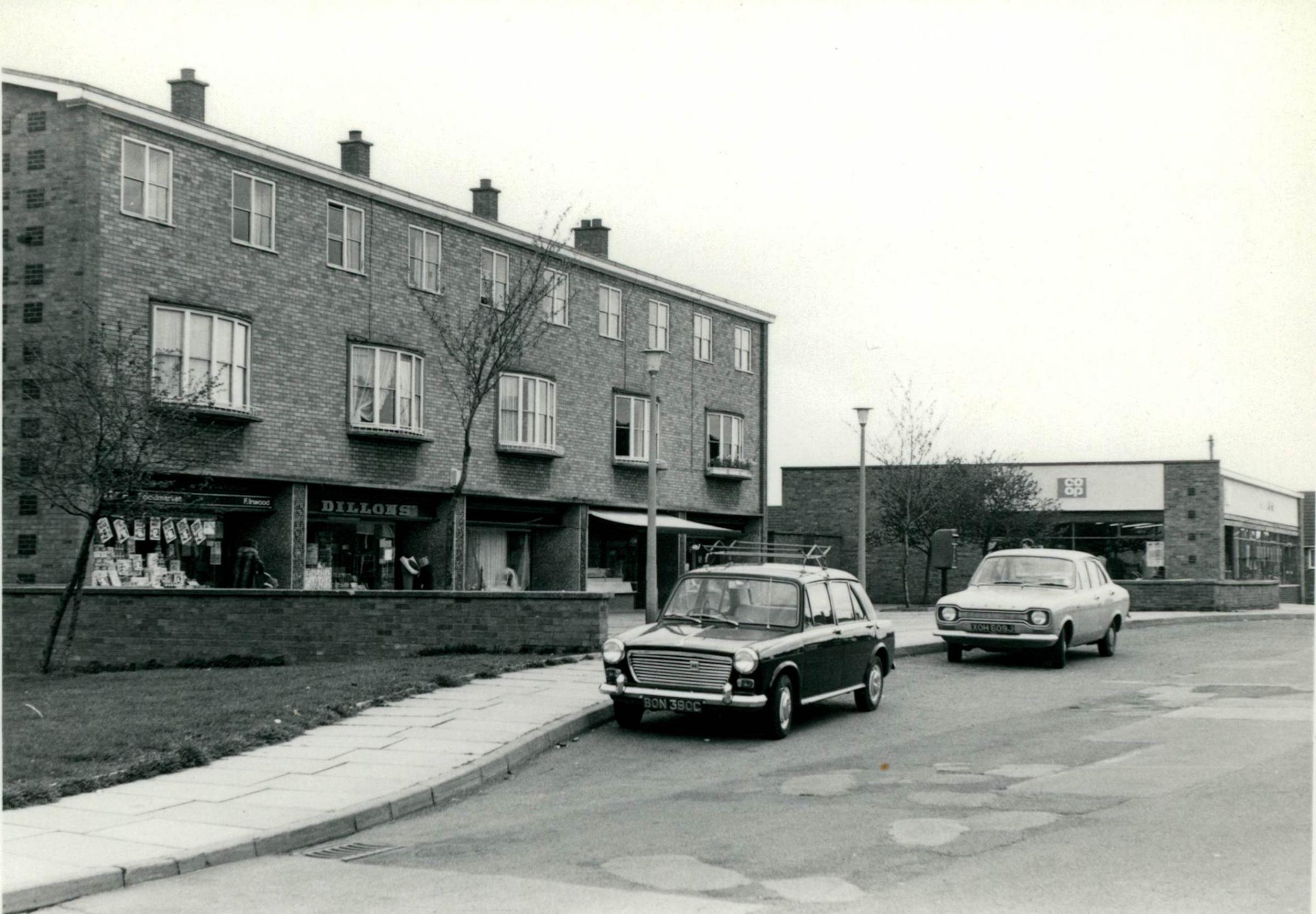 Ambleside Drive in the 1970s, showing the shopping parade with Co-op on the right