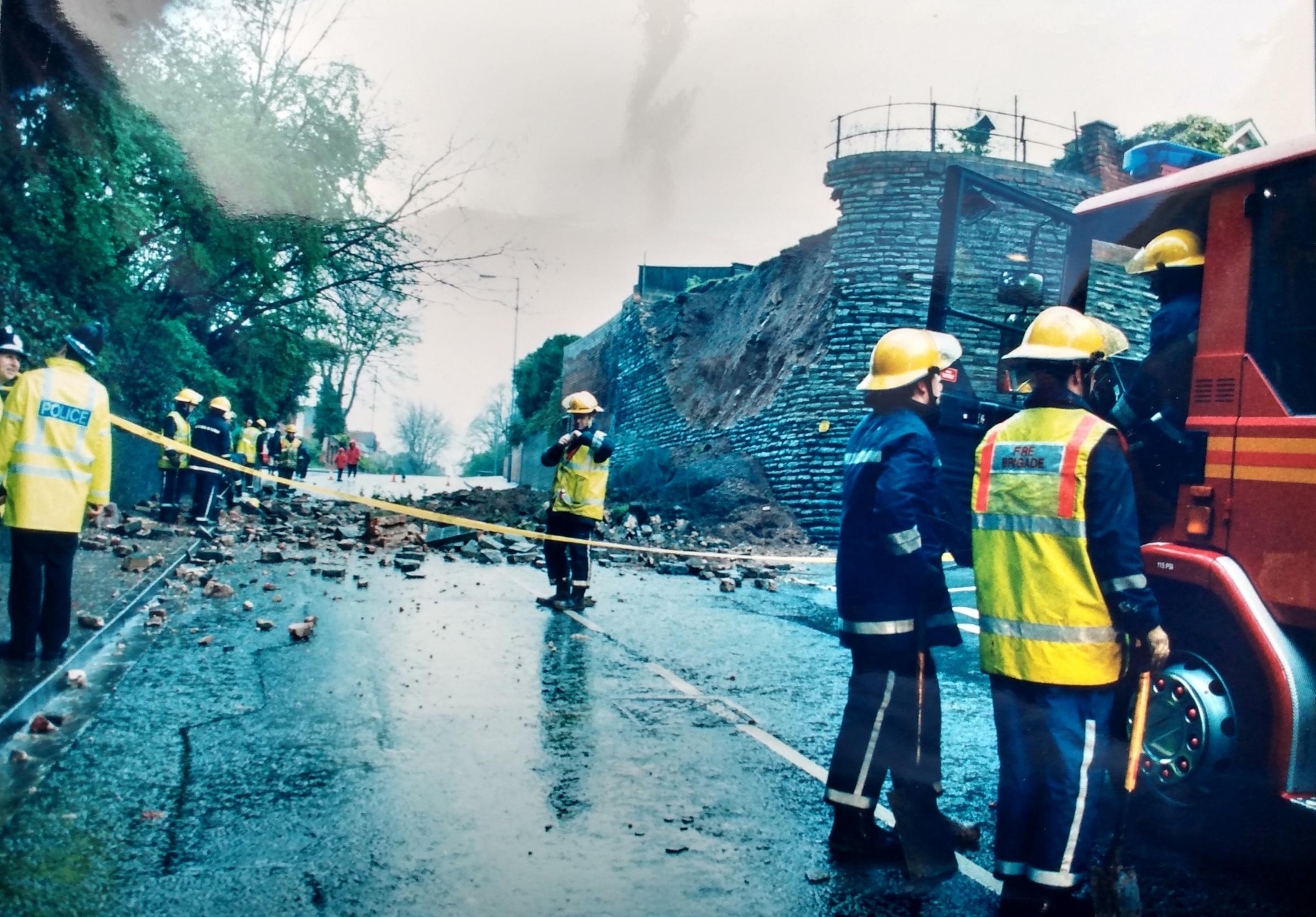 The scene after the collapse of the garden wall in April 1998