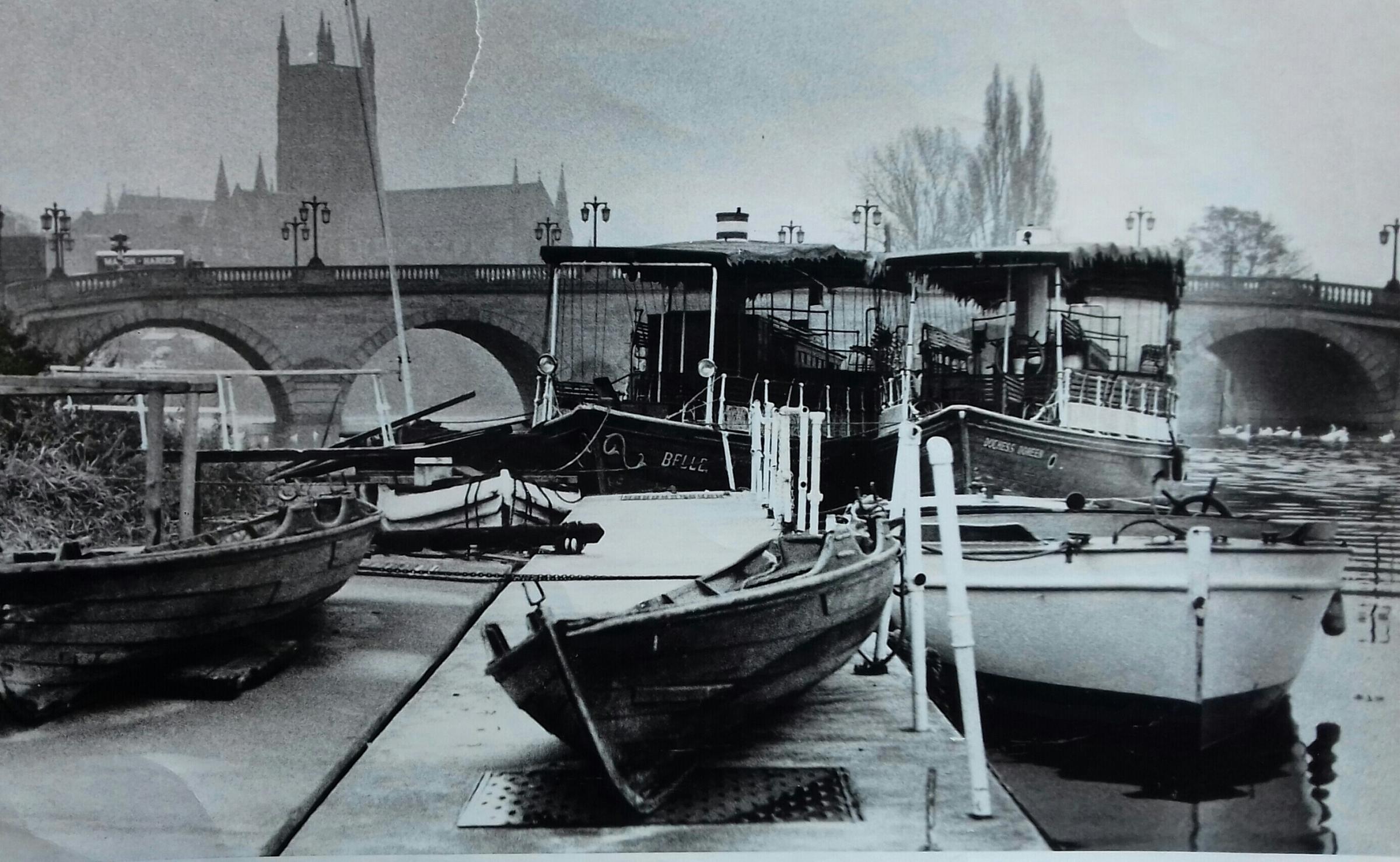 Two of the barges, Belle and Duchess Doreen, which took part in the Worcester river procession in 1946, seen at North Quay 20 years later