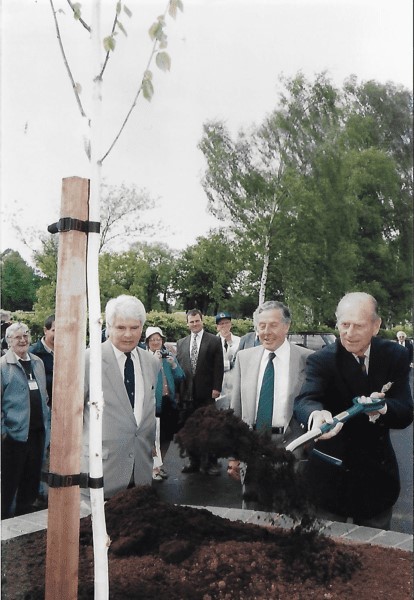 Prince Philip plants a silver birch tree at New Road. Image courtesy WCCC