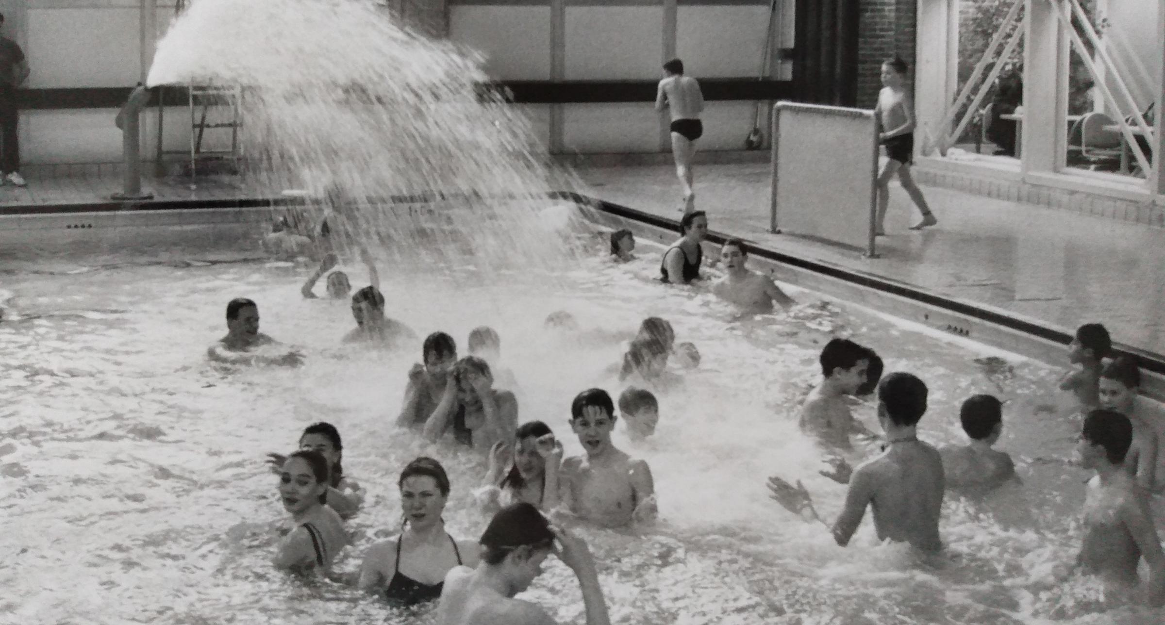 The water cannon in full swing after a facelift for the pool in February 1990