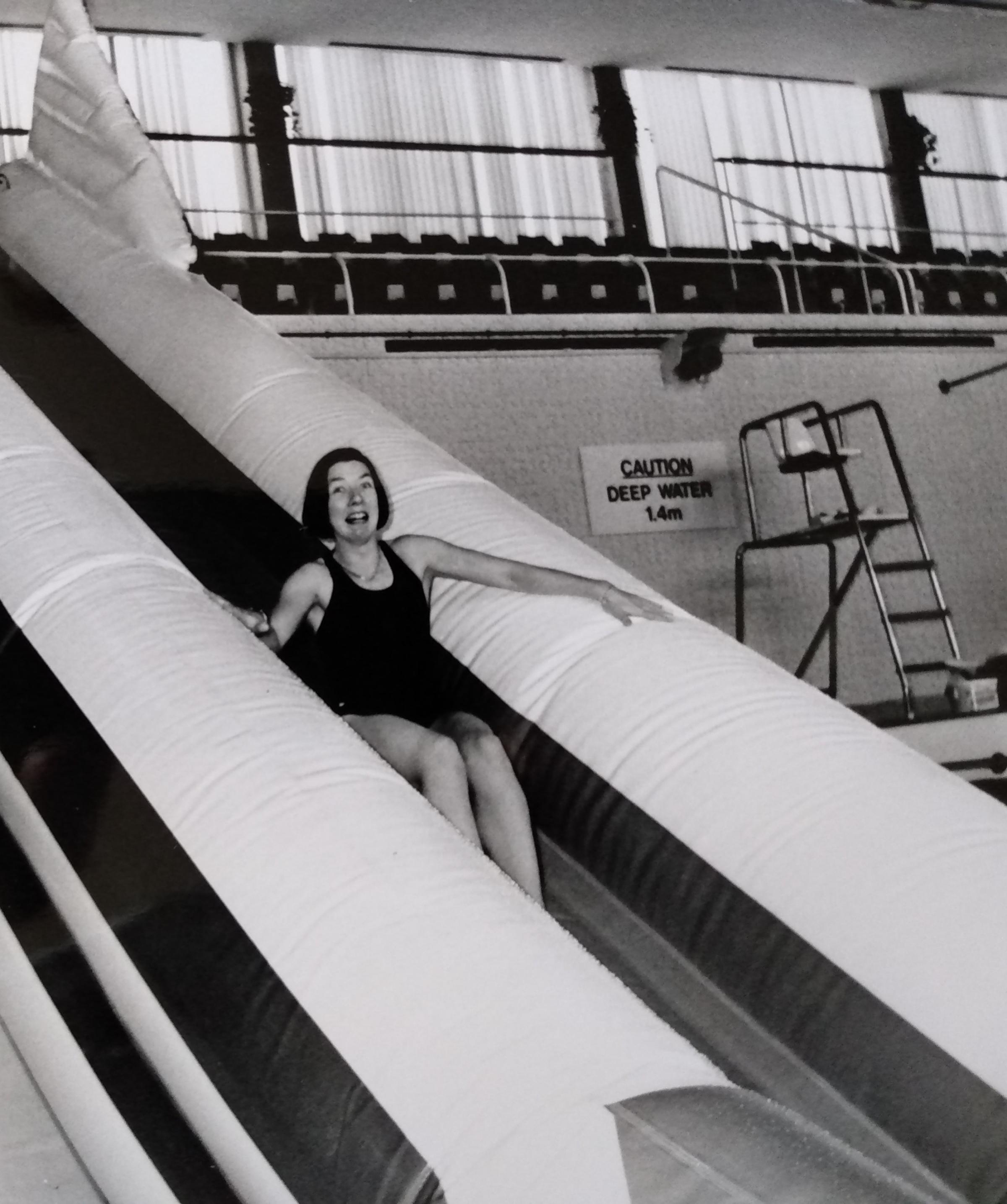 A promotional shot for the launch of the new slide in the pool. The picture was taken on Christmas Eve 1991