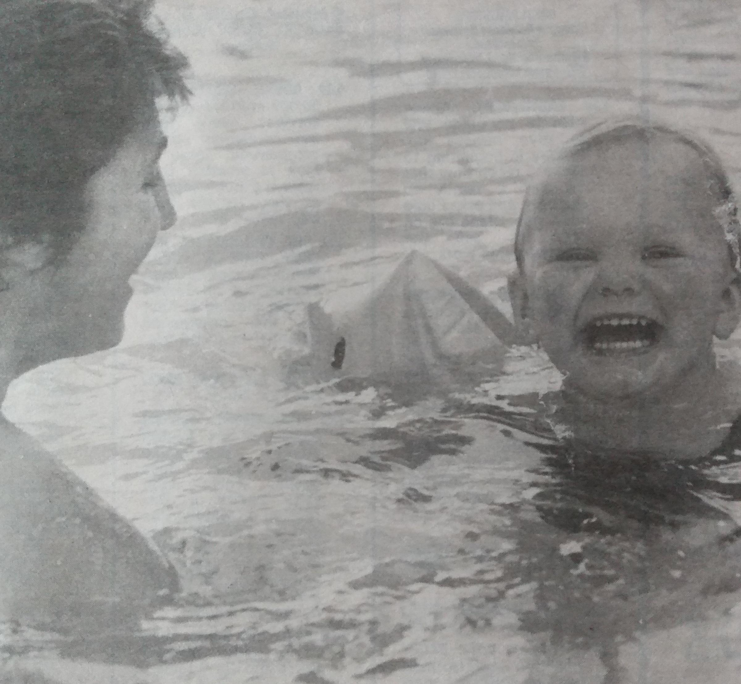 It’s November 1990 and water baby Laura Taylor, aged two, looks like she is having the time of her life, watched by her grandmother Janet Weston