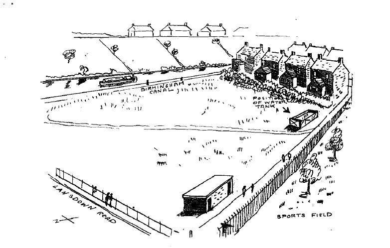 A reconstruction drawing of the air raid shelter (and a World War Two water tank) on the field behind Lower Chestnut Street, produced by Maurice Jones for the Defence of Worcestershire project