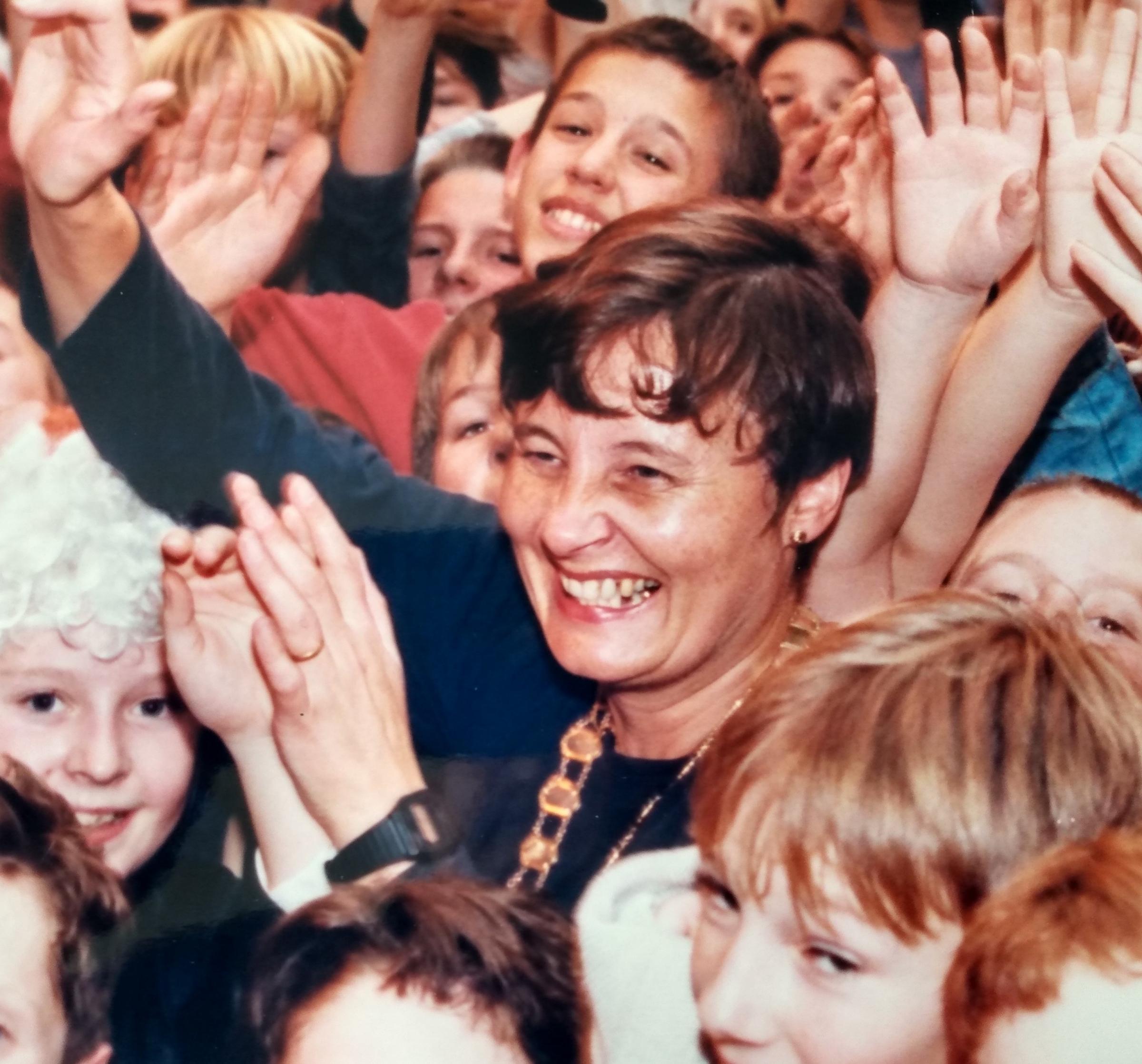 Its November 1995 and the mayor of Worcester, Cllr Liz Smith, is with pupils during a Children In Need aerobics session