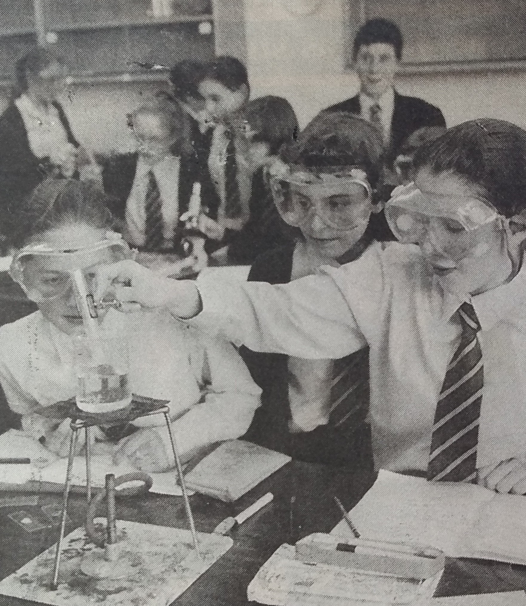 July 1996 and Year Seven pupils are busy in the chemistry classroom