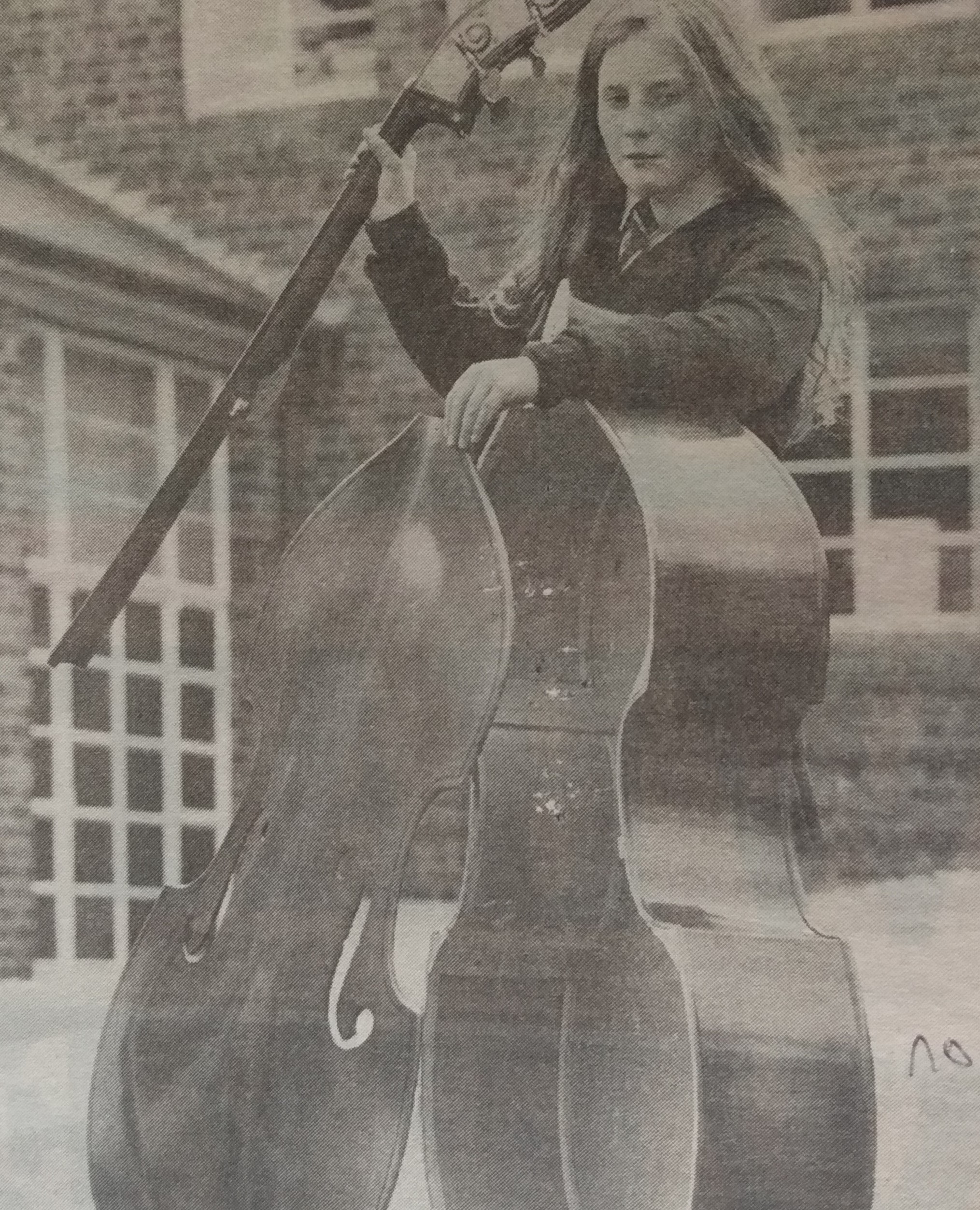 Lucy Cayley with her broken £600 double bass in June 1996
