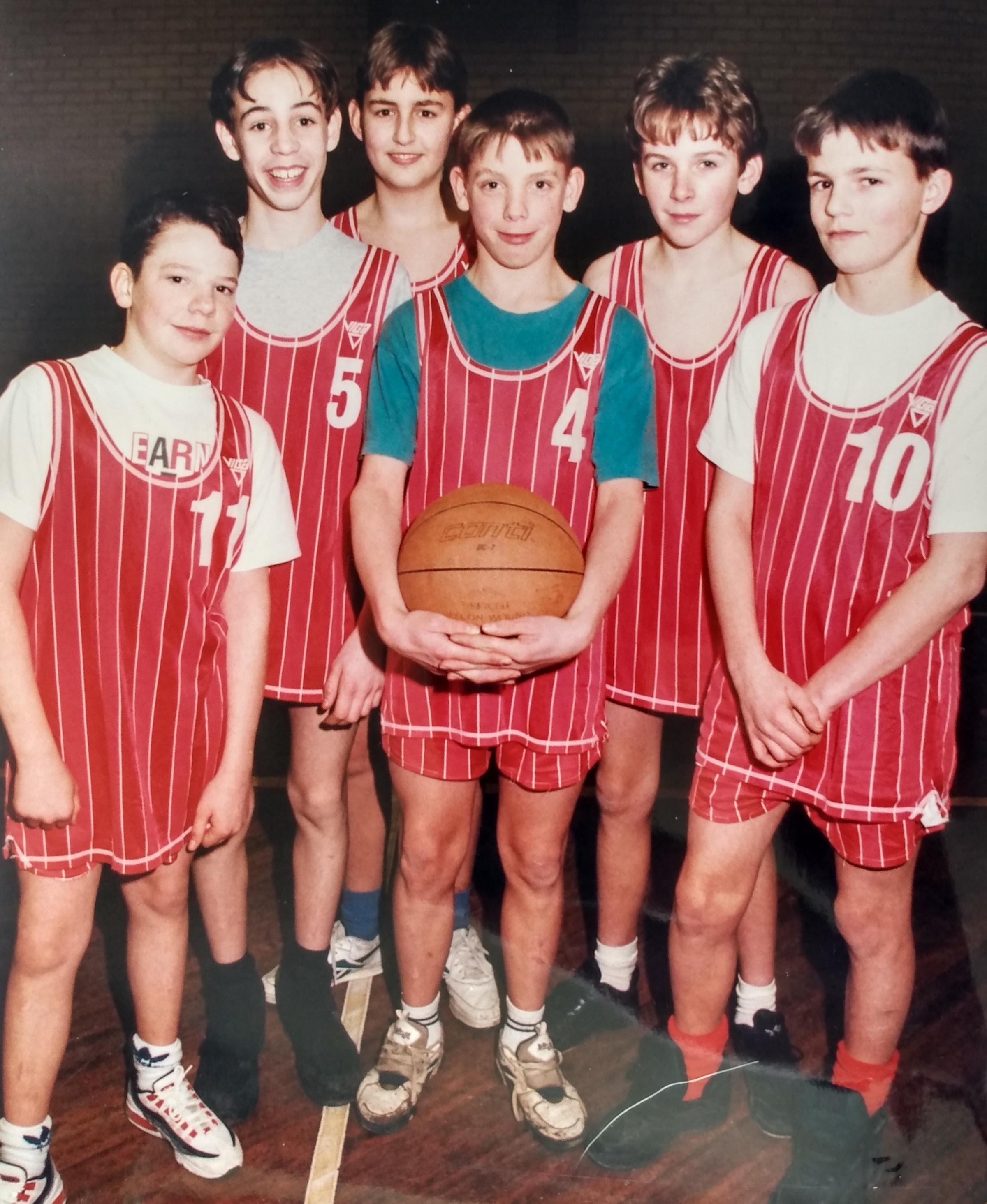 School basketballers pictured in February 1996. From left, Owen Delaney, Max Beats, Duncan Cook, Nicholas Hughes, Matthew Sharratt and Robert Kelly