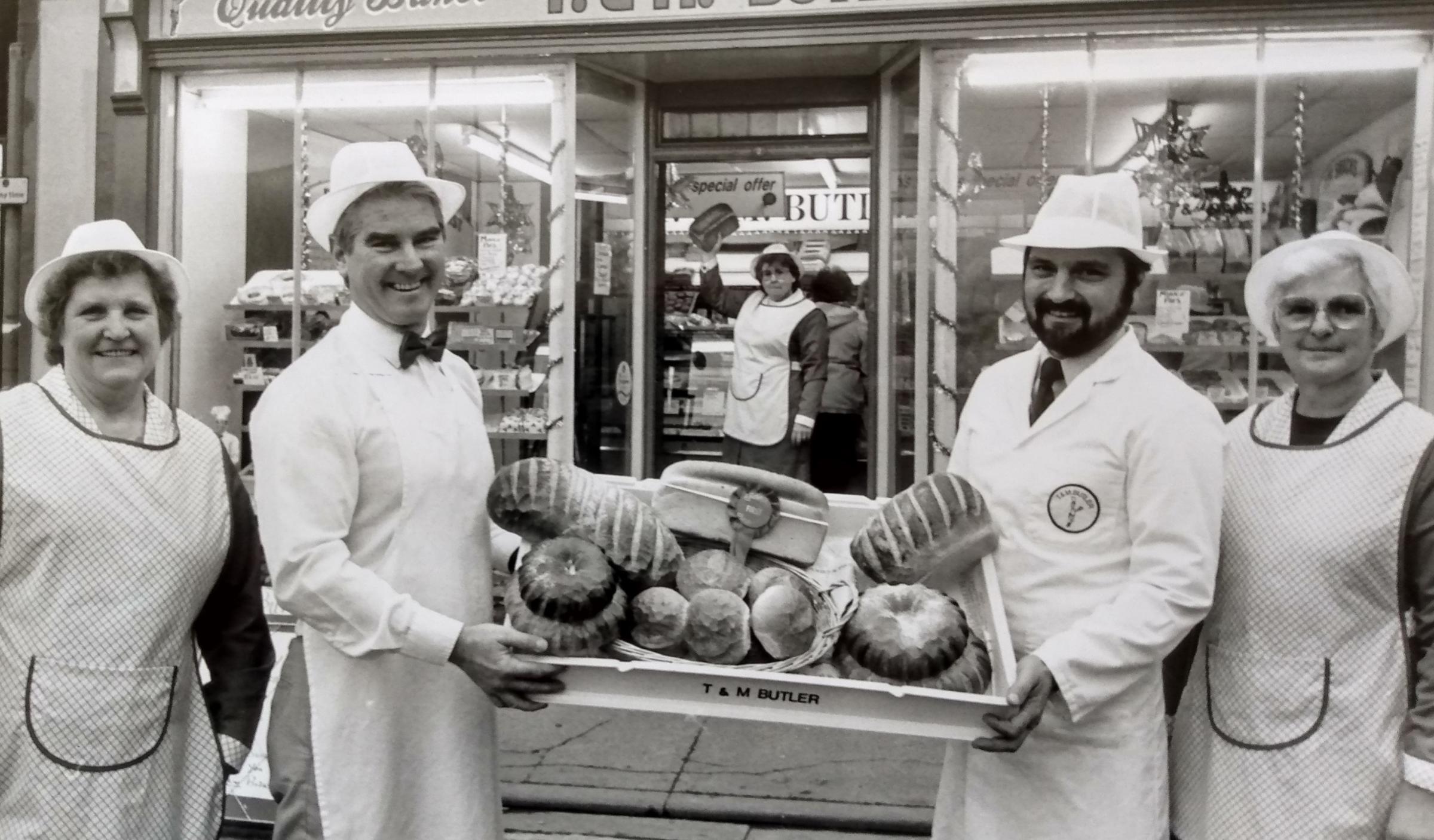 The T&M Butler team showing off some of the bakery’s fare for an advertising feature in December 1990. Do you remember using the bakery?