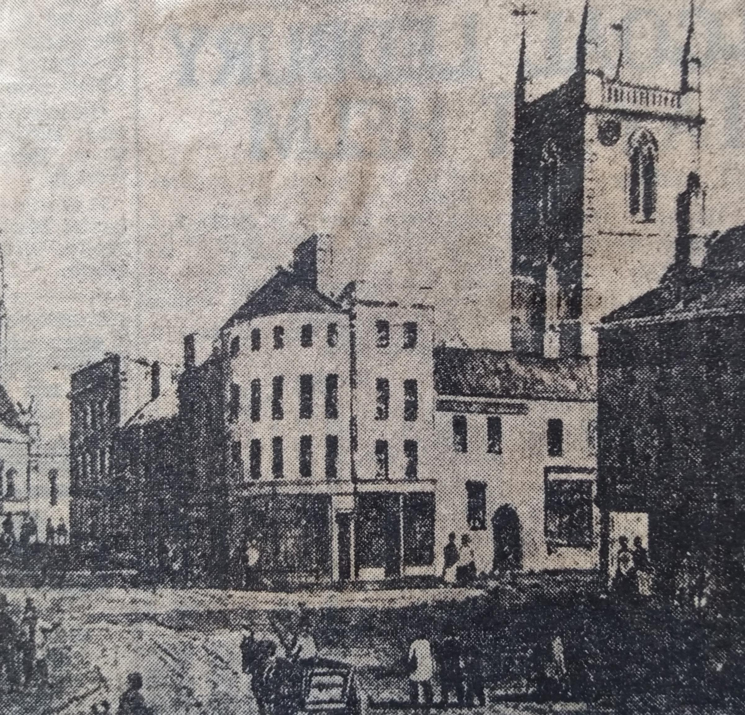 This picture was reproduced in the Worcester News and Times in 1958, looking up Mealcheapen Street, and was printed long before the Public Hall had even been built, far less demolished