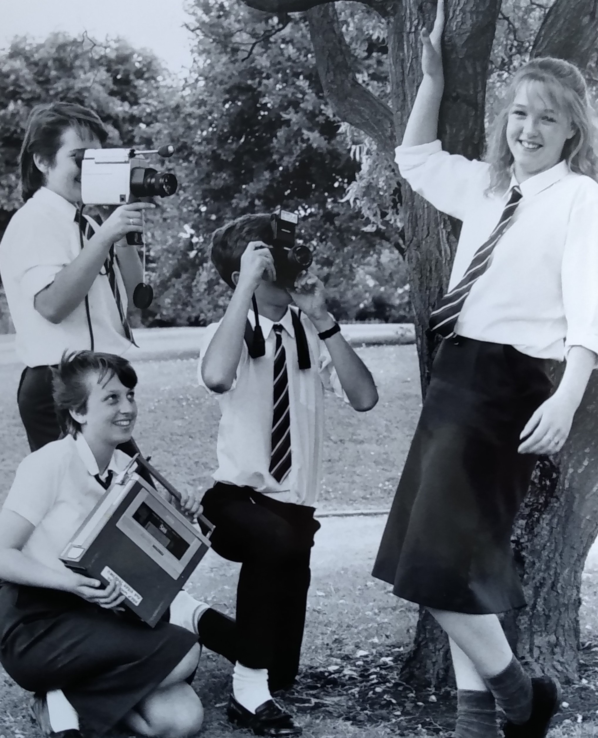 July 1988 and fourth year pupils were taking part in an exercise running their own business. From left, Claire Roberts, Corinne Sandyford-Sykes, Justin Russell and Karen Stokes hit on the novel idea of making a film
