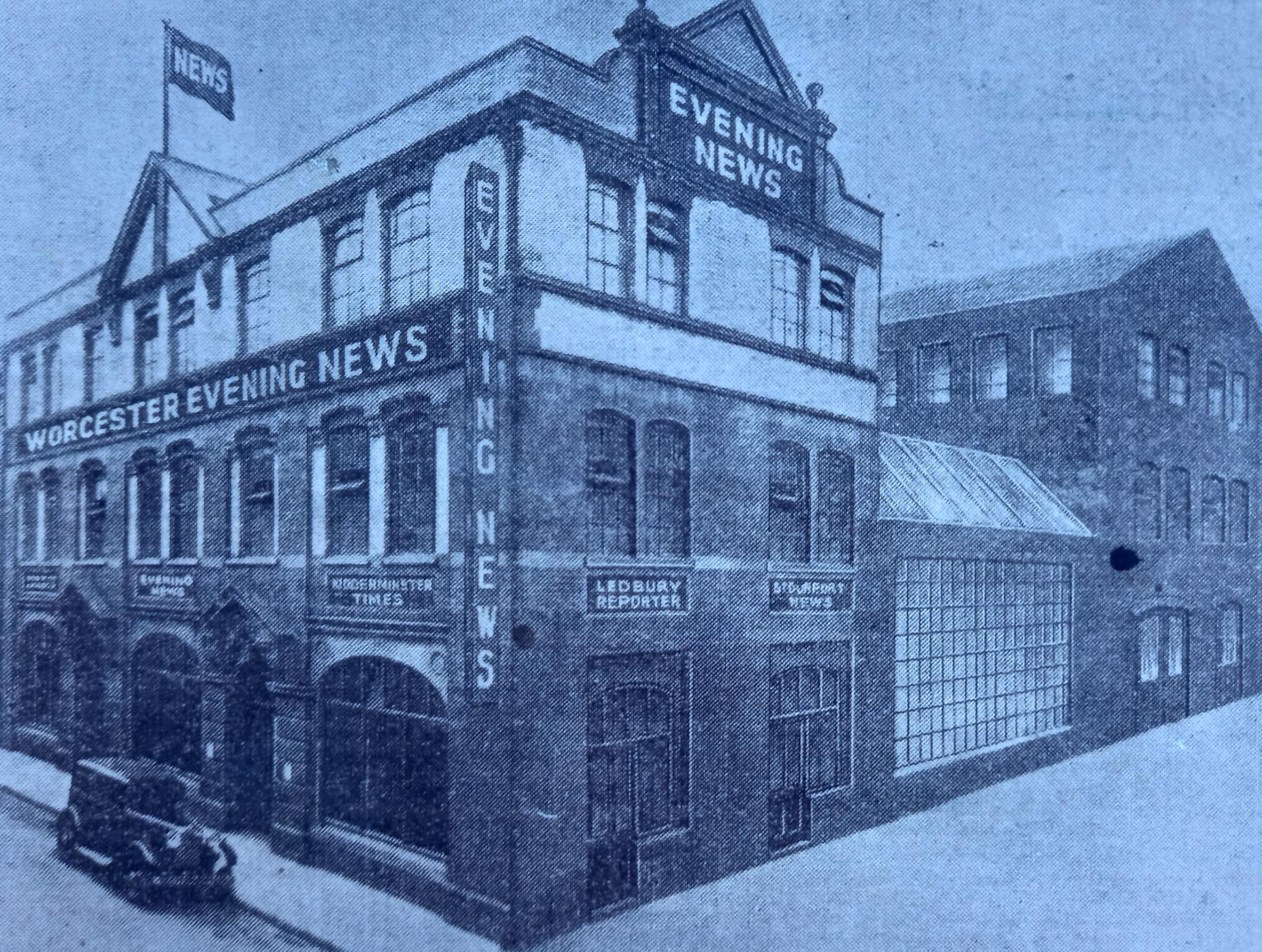 Worcester Evening News building in Trinity Street before the company merged with the Daily Times in the mid-1930s  to become the Worcester Evening News and Times, a title still remembered by some