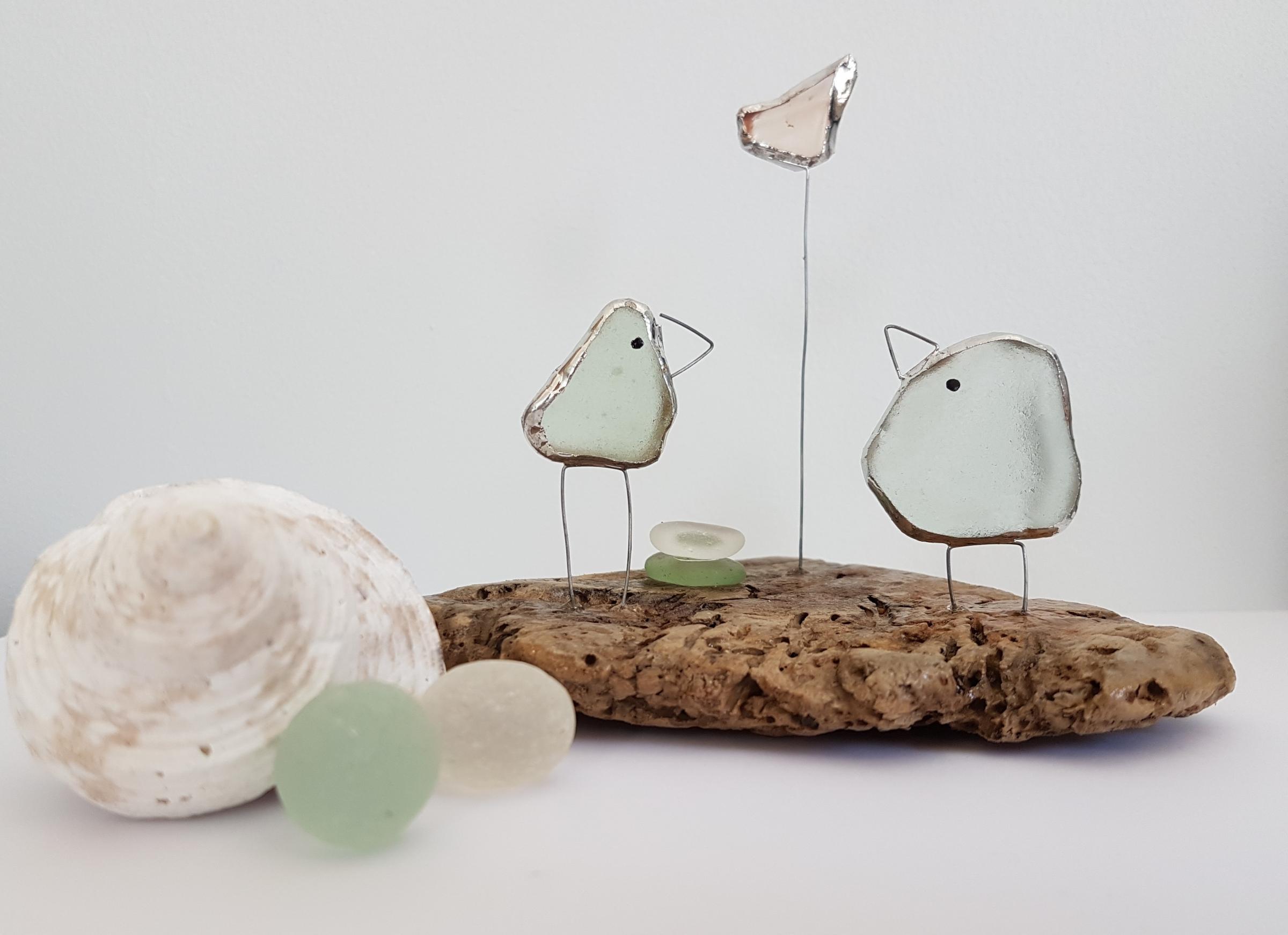 Sea glass and driftwood soldered with wire to make a unique and quirky ornament.