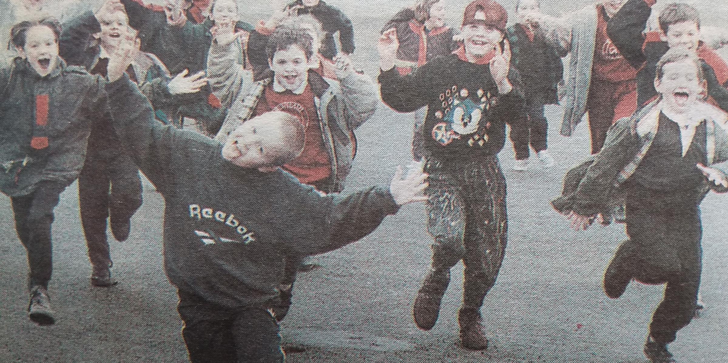 The mile run for charity at the racecourse in March 1996 was no bother for these happy youngsters