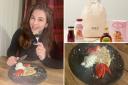 (left clockwise) Rebecca eating pancakes, M&S pancake mix, Lemon pancakes with strawberries and cream. Credit: Rebecca Carey nd M&s