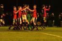 Celebrations: Droitwich Spa reach the WFA Senior Cup semi-finals after their penalty shootout success over holders Pershore Town.