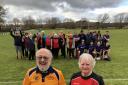 Founders of Pershore’s 3AT, John Staveley (front left) and David James (front right) enjoy the fun matches with home team players and Worcester Warriors Foundation inclusion team