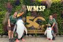 Becca Crummett, senior education officer and Amy Sewell, head keeper - Discovery Trail, West Midlands Safari Park with Spirit and Hoiho the penguins.