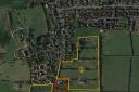 PLAN: The site for six homes (in red) off Church Road in Crowle with the 62-home plan to the east