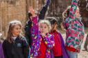 School children on a trip to Kenilworth Castle in Warwickshire