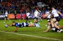 Olliw Lawrence scored one of Bath's tries in the 20-19 win over Bristol Bears