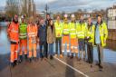 Lord Lieutenant of Worcestershire Beatrice Grant met with officers involved in the flood defence at the county cricket club