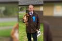 Marc Bayliss, Conservative parliamentary candidate for Worcester, pictured with one of his three dogs, Darcey